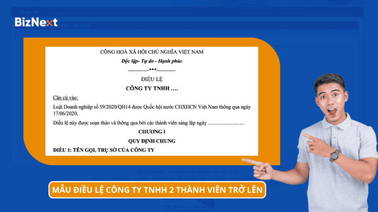 Tải về mẫu điều lệ công ty TNHH 2 thành viên