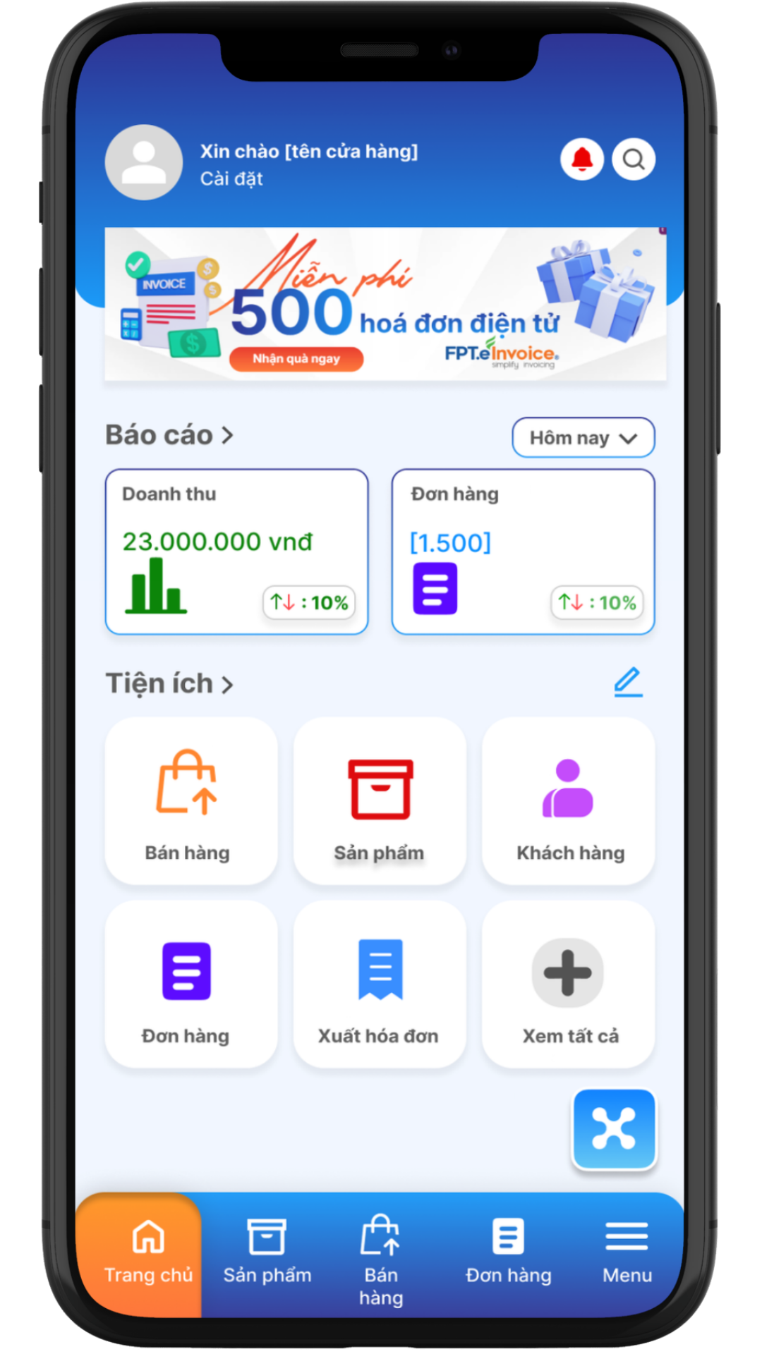 Giao diện quản lý bán hàng BizNext